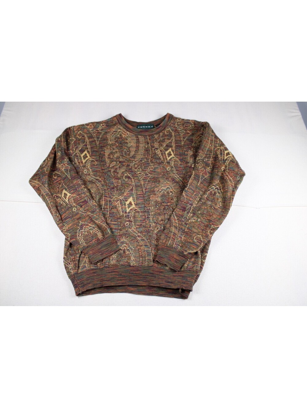 VTG 90s Tundra Canada 3D Knit Sweater Mens L Multicolor Paisley Abstract Coogi L